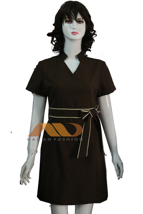Đầm đồng phục màu nâu thắt nơ AS0128