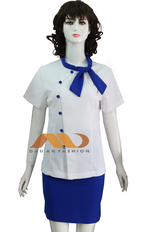 Đồng phục áo váy spa màu trắng xanh AS0140
