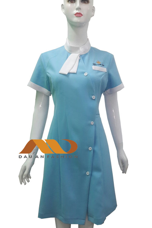 Đồng phục spa – đồng phục đầm spa màu xanh AS0001