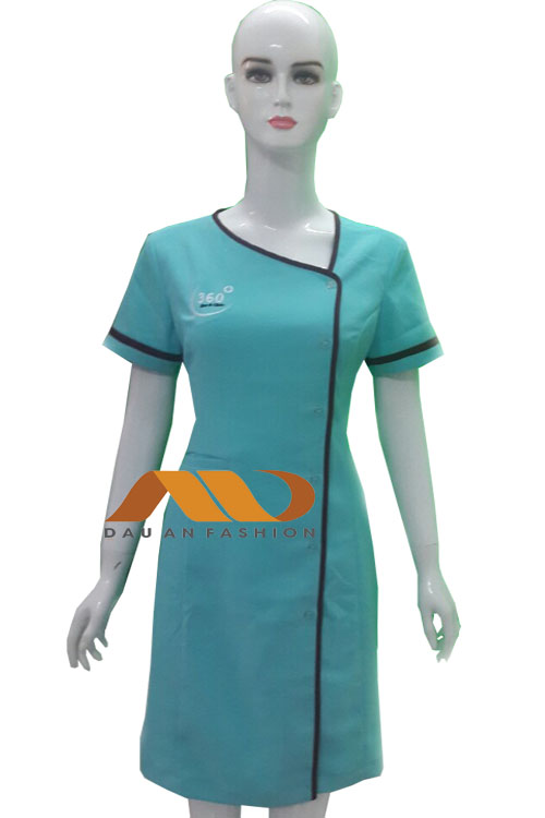 Đồng phục spa – đồng phục đầm spa màu xanh da trời AS0019