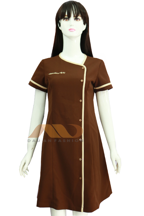 Đồng phục spa – đồng phục đầm spa màu nâu AS0054