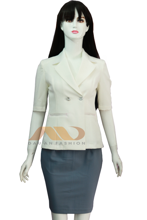 Đồng phục spa – đồng phục áo vest spa màu trắng xám AS0052