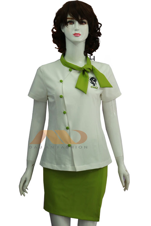 Đồng phục spa – đồng phục nhân viên spa áo thắt nơ xanh AS0070