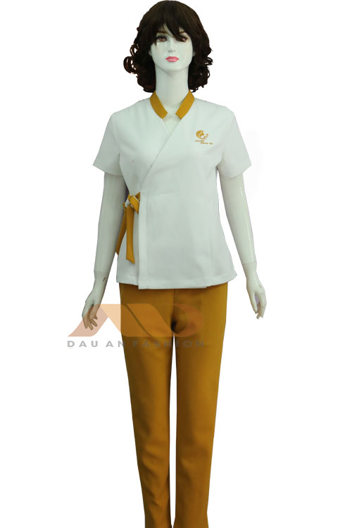 Đồng phục spa – đồ bộ vest nhân viên spa màu vàng QS0040