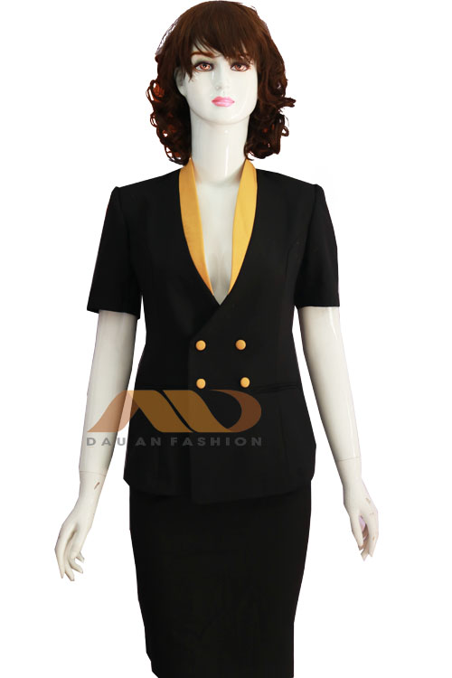 Đồng phục nhân viên thẩm mỹ viện, áo vest nhân viên thẩm mỹ viện tay ngắn đen vàng AS0074