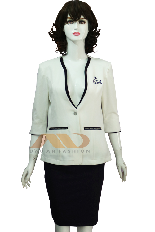 Đồng phục spa – đồ vest nhân viên spa trắng viền đen AS0090