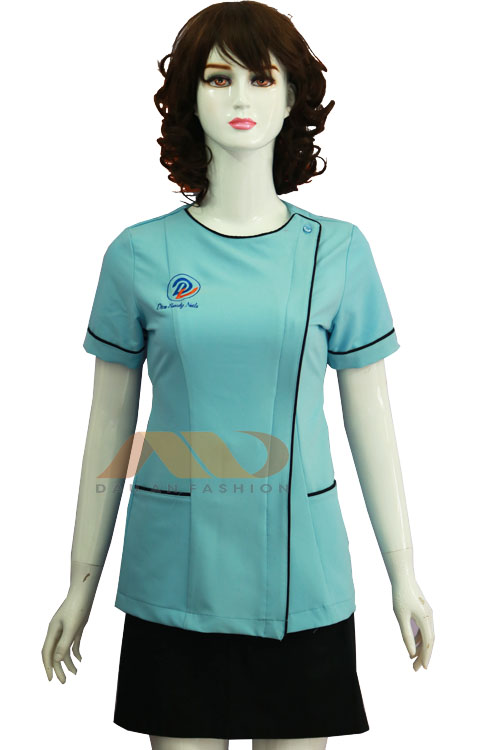 Đồng phục spa – áo váy spa xanh viền đen AS0080