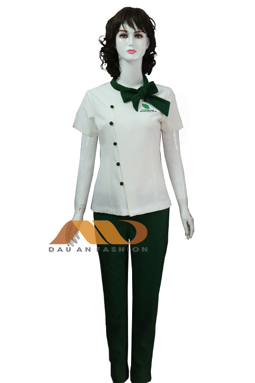 Đồng phục nhân viên thẩm mỹ viện trắng xanh QS0078