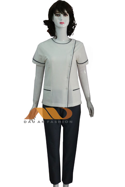 Mẫu áo đồng phục spa trắng xám QS0090