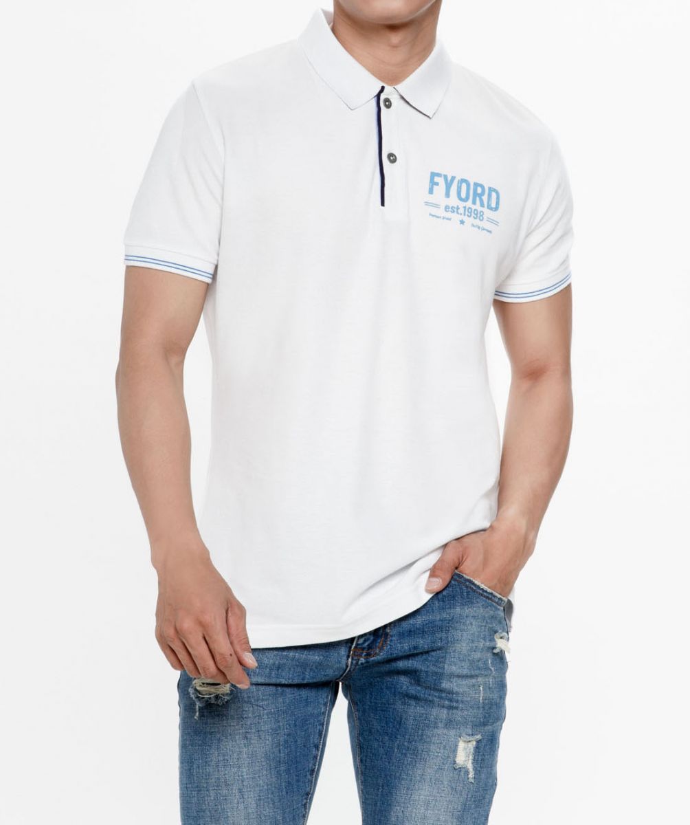 Áo thun Polo kiểu trơn màu trắng in logo